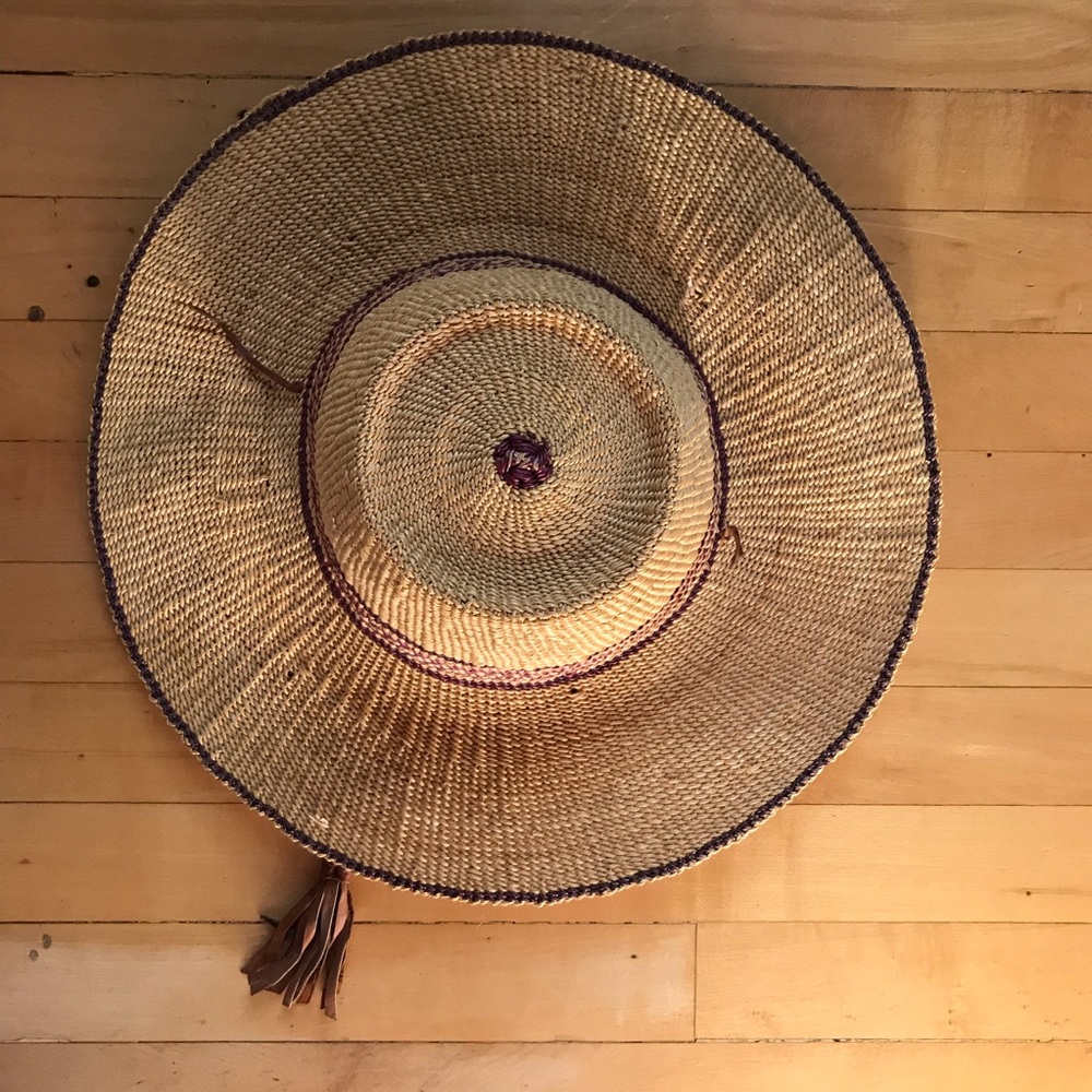Straw Hat With Leather Chin Strap Size M/L.